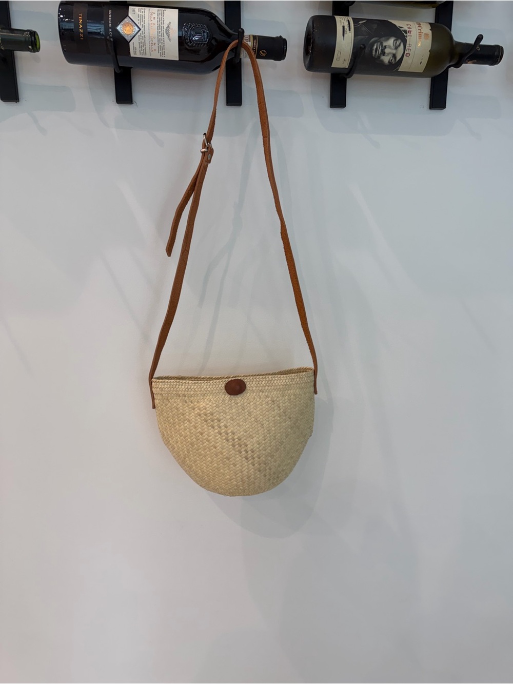 Vintage Natural Straw Crossbody with genuine leather Brown Strap